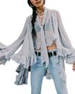 Blusa feminina Seyumixi com babados de malha transparente, azul claro, tamanho L
