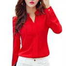 Blusa Feminina Slim Manga Longa com Decote V - Estilo Coreano Elegante para Escritório