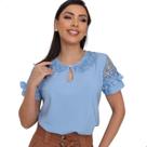 Blusa Feminina Social Evangélica Manga Renda Guipir Pérolas Cor:Azul CelesteTamanho:G