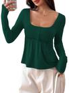 Blusa feminina SOLY HUX Babydoll de manga comprida Henley verde escuro