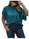 Blusa feminina SOLY HUX Swiss Dots, gola simulada, azul, 3X plus size