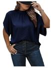 Blusa feminina SOLY HUX Swiss Dots, gola simulada, azul escuro