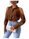 Blusa feminina SweatyRocks de chocolate cortado com ombros frios Blusa feminina SweatyRocks de chocolate cortado com ombros frios