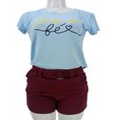 Blusa Feminina T-shirt Blusa Azul Manga Curta