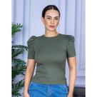 Blusa Feminina T-Shirt Bufante Manga Princesa Malha Canelada Com Elastano Tamanho Único