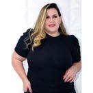 Blusa Feminina T-Shirt Malha Canelada Manga Princesa Bufante Tamanho GG