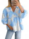 Blusa feminina Tankaneo Floral Peplum Babydoll com decote em V azul claro