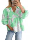 Blusa feminina Tankaneo Floral Peplum Babydoll com decote em V verde claro