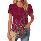 Blusa feminina TBILILO, boho, floral, manga curta, poliéster vermelho Blusa feminina TBILILO, boho, floral, manga curta, poliéster vermelho