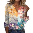 Blusa feminina TBILILO Boho, manga 3/4, babados, decote em V, 2GG, floral
