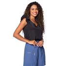 Blusa Feminina The Style Box Mangas Com Babados Preto