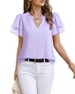 Blusa feminina Timeson de chiffon de verão, manga curta, decote em V