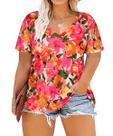 Blusa feminina TIYOMI com decote em V com estampa floral raglan plus size 5GG