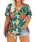 Blusa feminina TIYOMI com decote em V com estampa floral raglan plus size GG