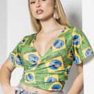 Blusa Feminina Transpassada Amarrar Brasil Copa -