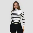 Blusa Feminina Tricô Canelado Listrado Inverno Gola Alta