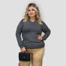 Blusa Feminina Tricô Gola V Plus Size Lã Moda Básico Inverno