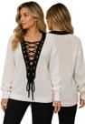 Blusa Feminina Tricô Manga Longa com Amarração Frontal e Decote Profundo Blusa Feminina Tricô Manga Longa com Amarração Frontal e Decote Profundo