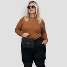 Blusa Feminina Tricô Plus Size Lã Elastano Liso Gola Redonda