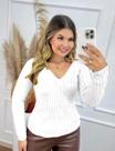 Blusa Feminina Tricô Trançada Gola V Suéter Várias Cores