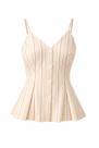 Blusa Feminina Tricoline Listrada Decote V Elegante Moderna Cor:Bege - G