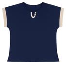 Blusa Feminina Tricolor com Decote V - Azul/Bege/Rosa