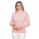 Blusa Feminina Tricot Gola Alta Manga Botão Tendência Inverno