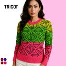 Blusa Feminina Tricot Manga Longa Detalhe Geométrico