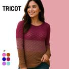 Blusa Feminina Tricot Manga Longa Tricolor Casual Atemporal