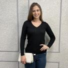 Blusa Feminina Tricot Transinha Gola V Basica Elastano Manga Longa