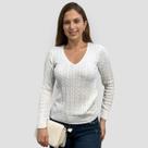 Blusa Feminina Tricot Transinha Gola V Basica Elastano Manga Longa Inverno