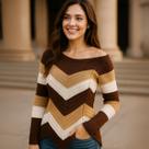 Blusa Feminina Tricot Zig Zag Manga Longa Casual Chic