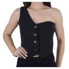 Blusa Feminina Trimix Cropped Ombro Preta - 5378