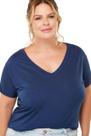 Blusa Feminina Tshirt Camiseta Plus Size Decote V Viscolycra Azul Escuro GG Veste 48/54 Moda Curve