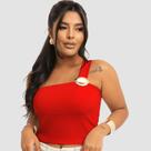 Blusa Feminina Um Ombro Argola Assimetrica Prateada Suplex Elegante Mula Manca Blusa Feminina Um Ombro Argola Assimetrica Prateada Suplex Elegante Mula Manca