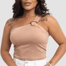Blusa Feminina Um Ombro Argola Assimetrica Prateada Suplex Elegante Mula Manca