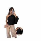 Blusa Feminina Um Ombro Só com Manga Fluida Silky Elegante Tamanho:MCor:Preto Blusa Feminina Um Ombro Só com Manga Fluida Silky Elegante Tamanho:MCor:Preto