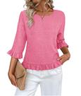 Blusa feminina Urchics com babados, manga 3/4, linho, rosa, tamanho GG