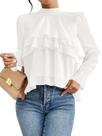 Blusa feminina Verdusa com babados em camadas, manga folhada, branca de chiffon Blusa feminina Verdusa com babados em camadas, manga folhada, branca de chiffon