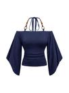 Blusa feminina Verdusa, sem ombros, manga larga, azul