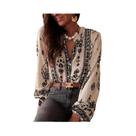 Blusa Feminina Vintage De Manga Longa Elegante Com Estampa Boho Para Escritório Outono 2025