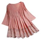 Blusa feminina vintage jacquard três quartos de renda com decote em V Plus Size Top T-shirt