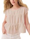 Blusa feminina Wanzetaly listrada de verão, manga curta, cáqui