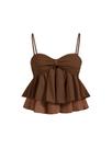 Blusa feminina WDIRARA com decote em forma de coração, peplum, babado, bainha marrom Blusa feminina WDIRARA com decote em forma de coração, peplum, babado, bainha marrom