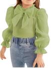 Blusa feminina WDIRARA de manga comprida com babados em malha verde oliva 4T