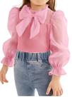 Blusa feminina WDIRARA de manga comprida com babados rosa 4T-7Y