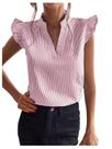 Blusa feminina WDIRARA, listrada, com babados, rosa e branca