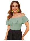 Blusa feminina WDIRARA, sem ombros, com babados, verde, tamanho L