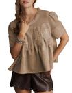 Blusa feminina Wefebi com detalhes de renda, camurça sintética, peplum, cáqui, tamanho L