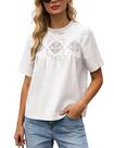 Blusa feminina Wefebi de renda de algodão larga, manga curta, branca